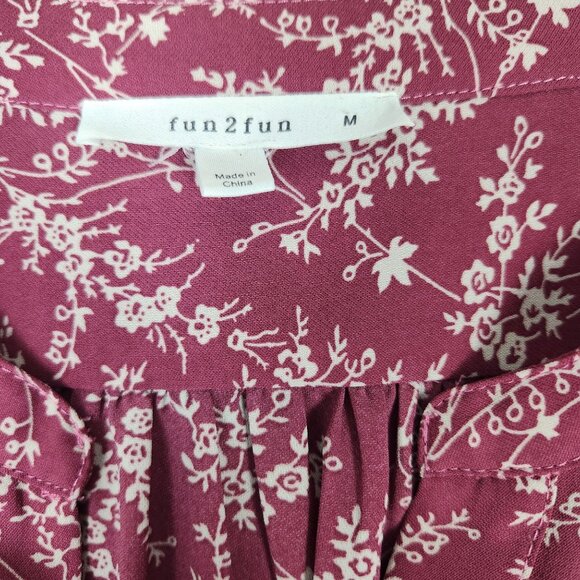 Fun2Fun Women's Rose Colored Floral Long Sleeve Blouse M - Picture 2 of 8